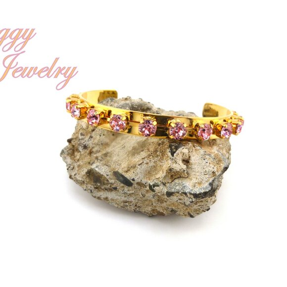 Light Rose Cuff Bangle Bracelet made with Genuine Austrian Crystals in 6mm - Picture 6 of 6